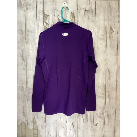 Under Armour Womens Compression Shirt XL Mock Neck Fleece Warm Purple - Picture 2 of 4